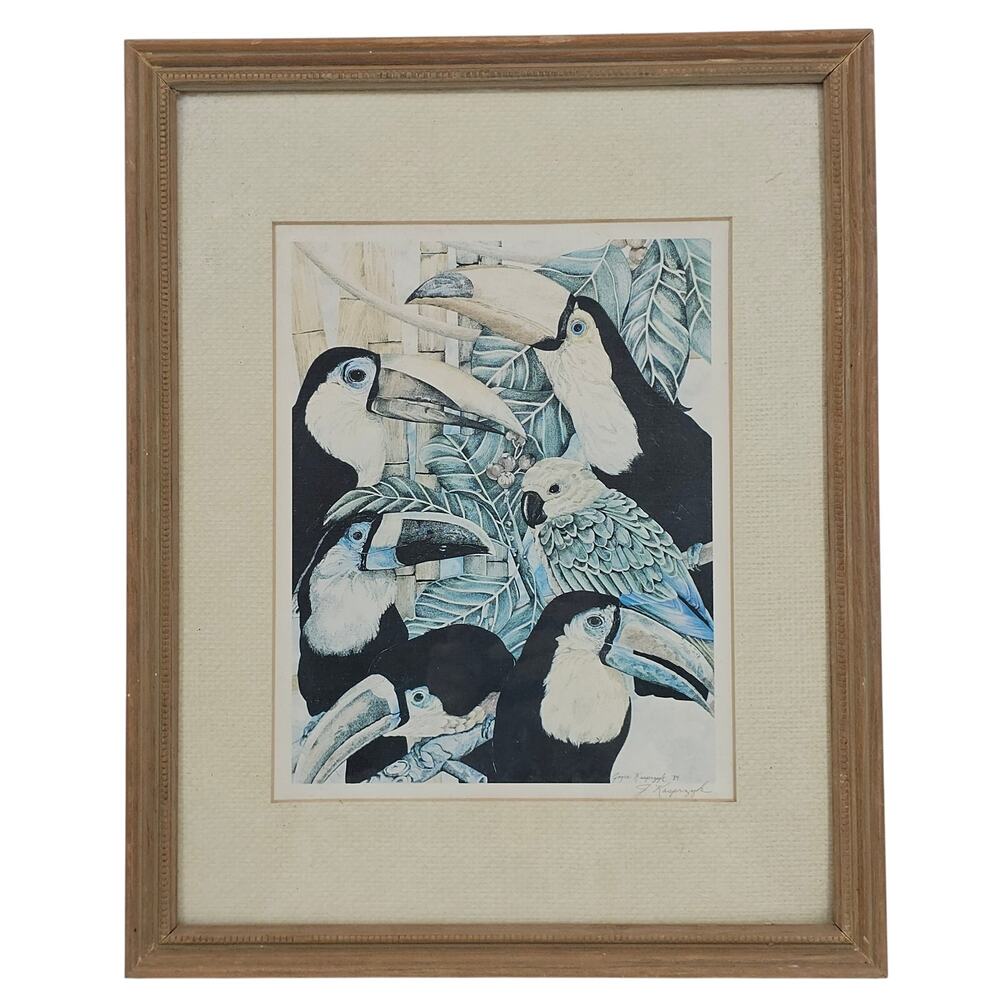 Joyce Kasprzyk Signed Art Print Toucans 7.5x9.5" - Custom Frame 15.25x12.25" - Picture 1 of 9
